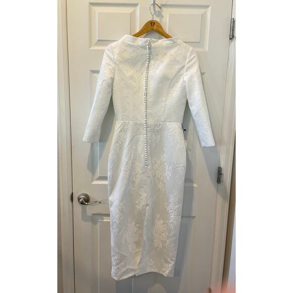 Wedding Dress1950s style Neck  Detachable Train Satin French Lace Sz10 #32 New - Picture 3 of 14